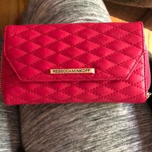NEW REBECCA MINKOFF PINK WRISTLET WALLET WITH GOLD DETAILING
